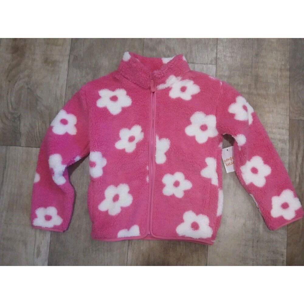 Girl’s Jumping Beans High Pile Fleece Jacket Pink White Flower Full Zip - Size 8